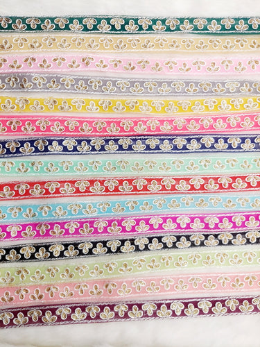 Wholesale Black Net Lace Floral Embroidery & Glitter Gold Sequins, Indian Wedding Border, Gifting Ribbon Costume Trim Fashion Trimming